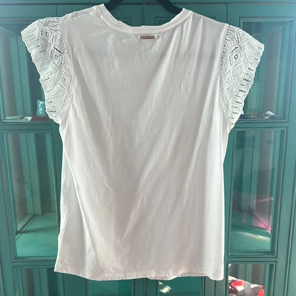 Michael Kors White Lace Sleeve Tee